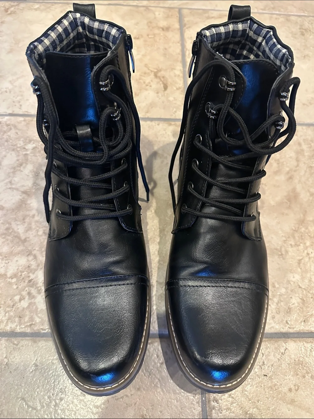 Bruno Marc Men's Black Motorcycle Combat Lace Up Boots with Side Zipper Size 11
